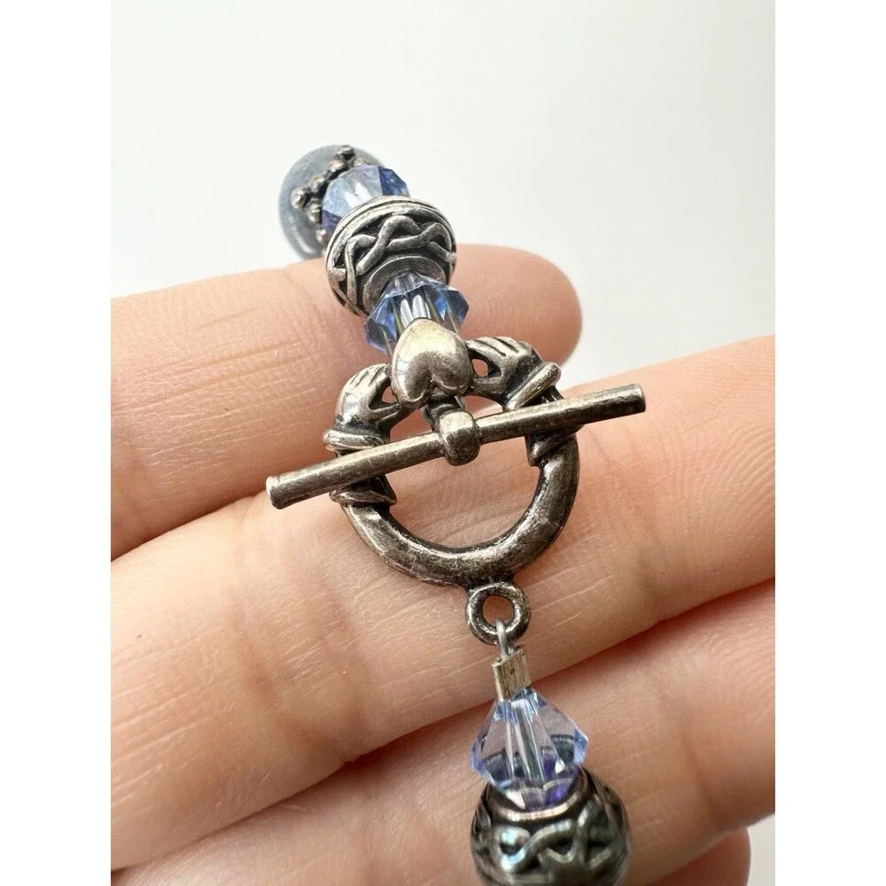 925 Sterling Silver Coral Bead Bracelet Claddagh Toggle
